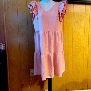 Cute ruffle cap sleeve v-neck dress